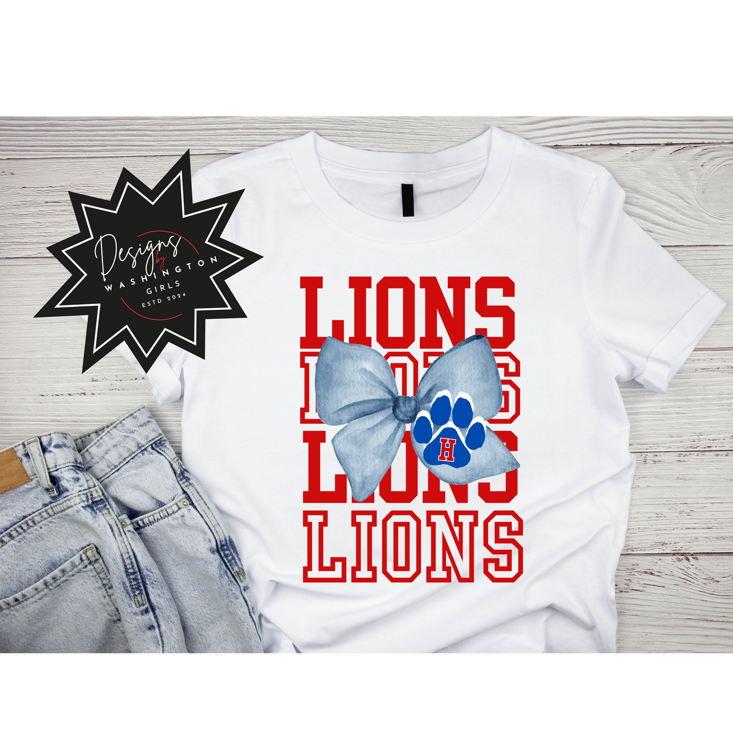 Denim Bow with Lions